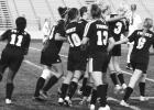 Lady Rabbits celebrate Mason Davis’ winning goal over Wylie in the Sectional soccer playoff game last Friday in Hanby Stadium in Mesquite.